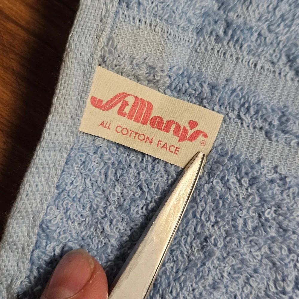 Vintage St Mary's Terry Cloth Baby Bib Donkey Child Fringed Blue USA Kidcore